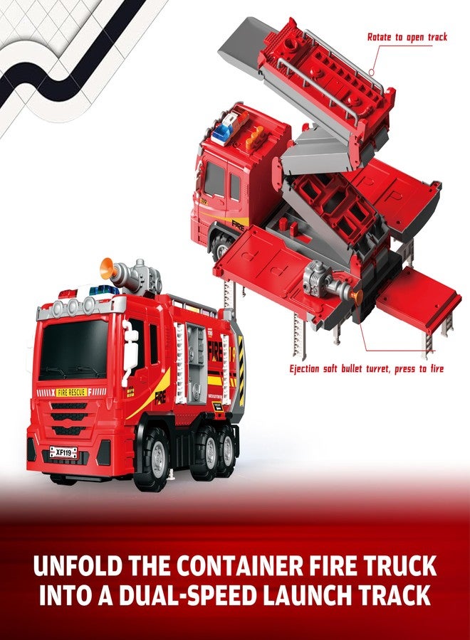 BuddyBight 3in1 Fire Trucks Toys for Toddlers Ages 3-5, Carrier Toy Truck & Foldable Race Track, 12 Die Cast Cars Firetruck Toys for Toddlers 1-3 3-5 w/Light & Sound, Kids' Play Cars & Race Cars for Boys Girls - Image 5